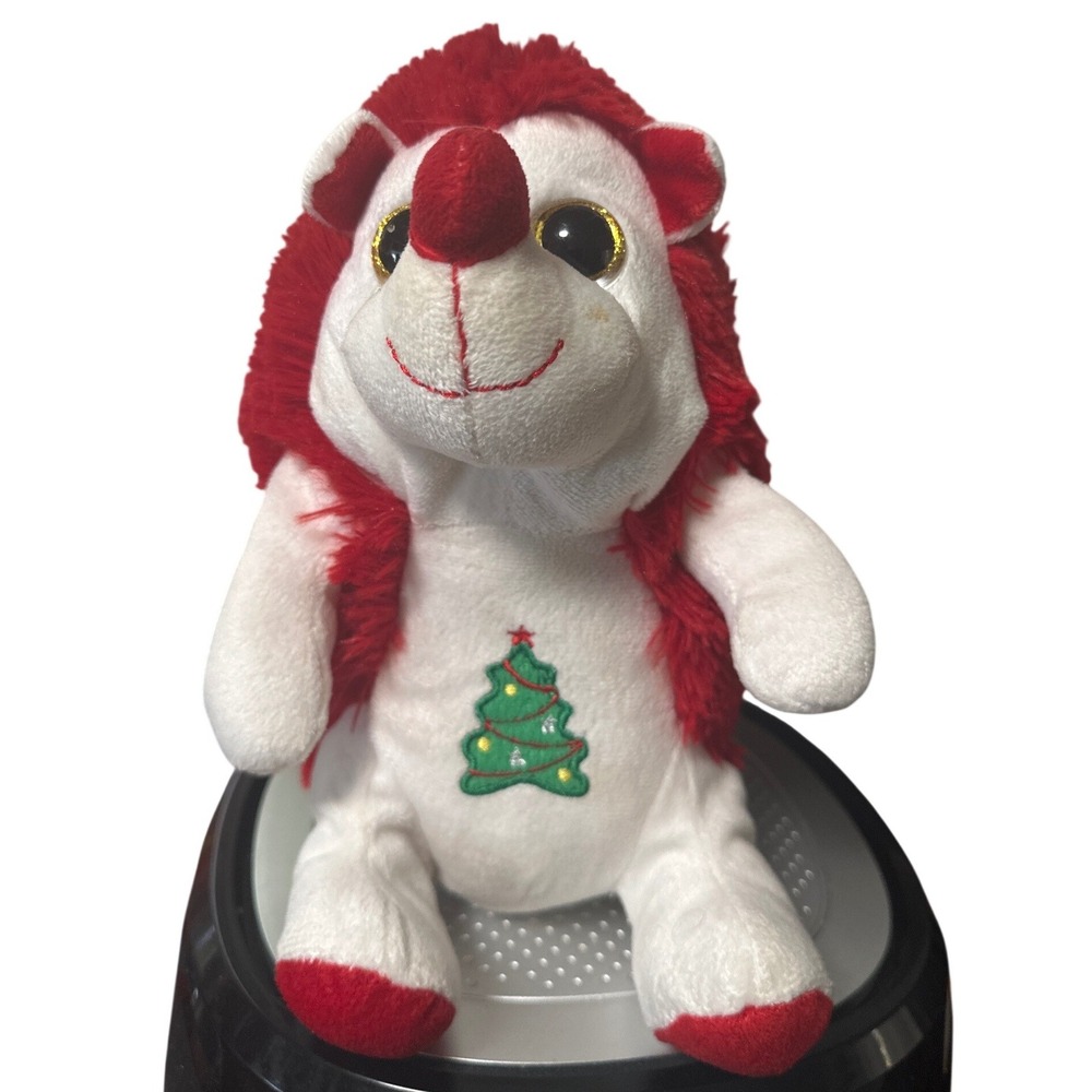 Kellytoy Christmas Hedgehog Plush Red White Embroidered Tree Glitter Eyes Toy
